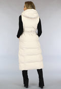 Beige Lange Bodywarmer met Capuchon