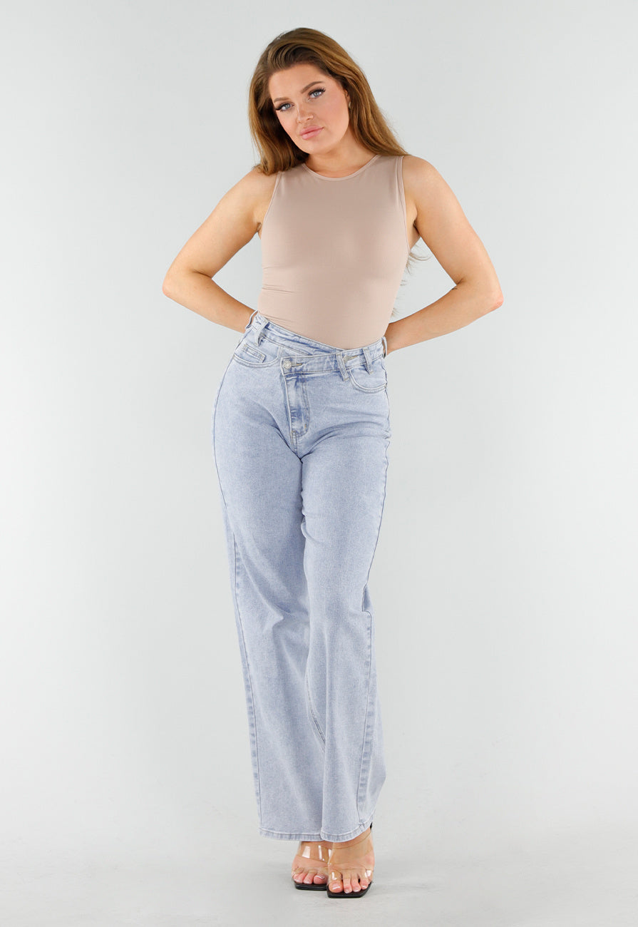 Naadloze Shaping Top in Beige met Hoge Halslijn