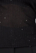Zwarte Glitter Stretch Top met Lange Mouwen