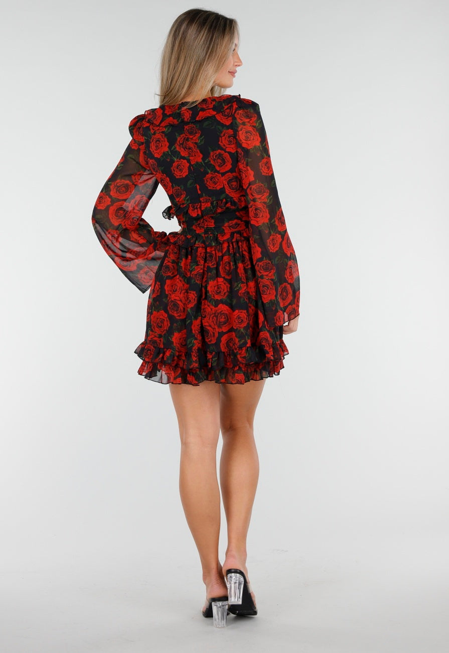 Mini Jurk met Lange Mouwen en Bloemenprint
