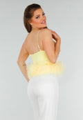 Botergele Tanktop met V-Hals en Tule Onderzijde met Stretch
