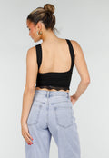 Zwarte Cropped Top met Open Rug en Kant