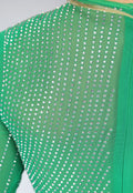 Groene Longsleeve Glitter Jurk met Strass Steentjes en Uitsnede