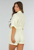 Butter Yellow Katoenen Playsuit met Knoopsluiting en Zakken