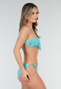 Turquoise Bandeau Bikini Top met Franjes
