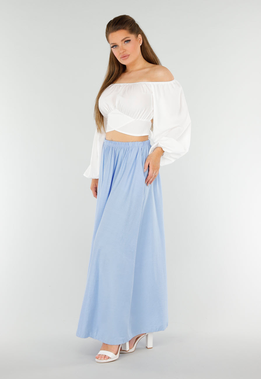 Maxi Rok in Lichtblauw met Elastische Tailleband