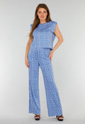 Blauwe Mouwloze Stretch Top met Schoudervullingen