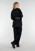Zwarte Two Piece Set met Wijde Mouwen en Stretch