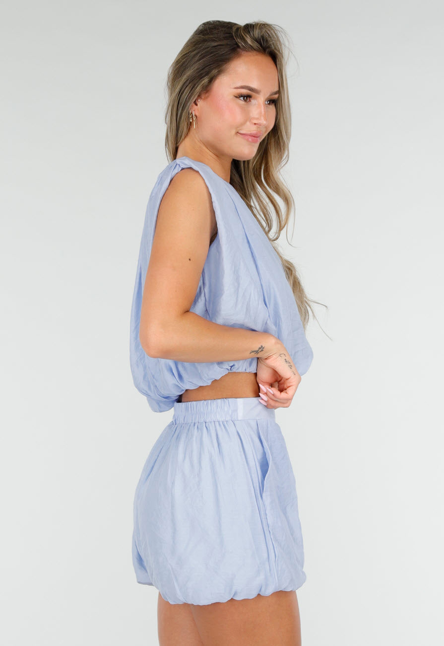 Lichtblauwe Matching Set met Mouwloze Top en Broekje