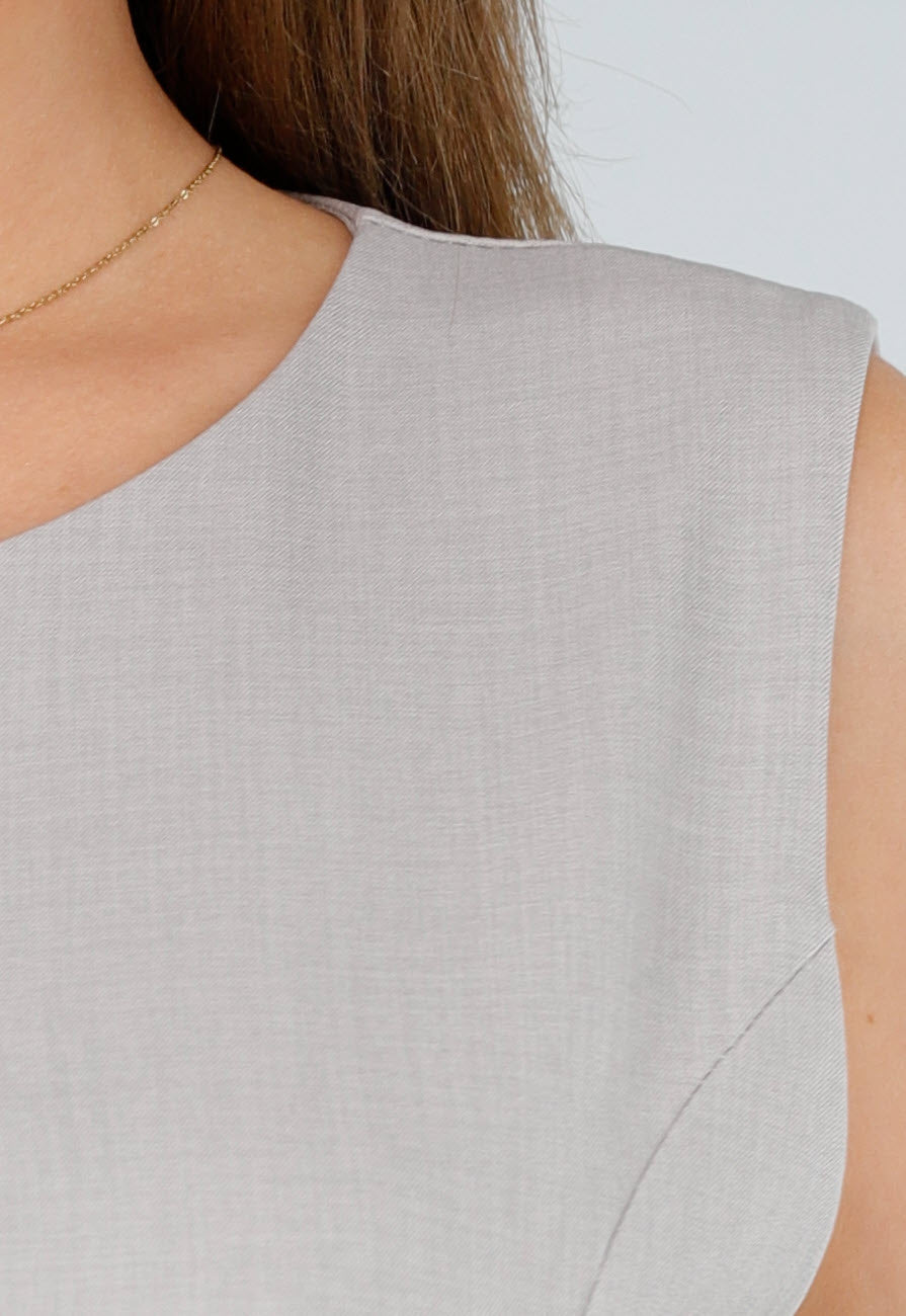 Grijze 2-Piece Set met Mouwloze Top en Wijde Rechte Broek