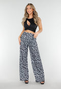 High Waist Leopard Print Linnelook Broek met Steekzakken