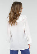 Witte Blouse met Ruches en Vetersluiting bij de Hals