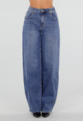 Blauwe Barrel Jeans met Hoge Taille en Lichte Stretch