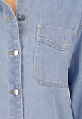 Lichtblauwe Denim Blouse met Lange Mouwen en Borstzakken