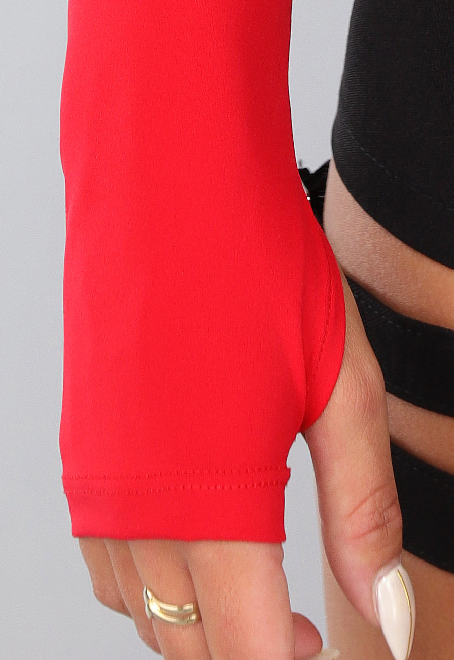 Rood Cropped Bolero met Duimgaten