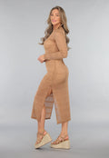 Taupe Jurk met Knit Look en Onderjurk