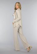 Beige Glitter Blouse met Lange Mouwen