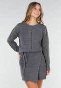 Grijs Gebreid Vest met Lange Mouwen en Knoopsluiting