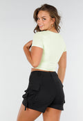 Lichtgroene Croptop met Dubbele Voering, Stretch en Slim Fit