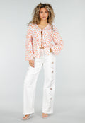 Witte StraightLeg Jeans met Broderie Anglaise en High Waist Pasvorm
