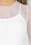 Witte Kanten Midi Jurk met Lange Mouwen en Stretch