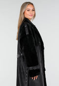 Zwarte Lange Trenchcoat van Imitatieleer met Ceintuur