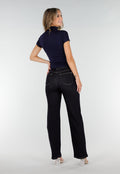 Navy Stretch Top met Col en Korte Mouwen