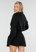 Zwarte Gebreide 2-Piece Set met Trui en Rok