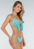 Turquoise Bikini Broekje met Strikkoorden