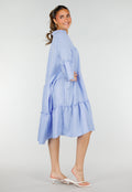 Lichtblauwe Midi Jurk met V-hals en Ruffle Details
