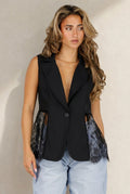 Zwart Mouwloos Gilet met Kanten Details