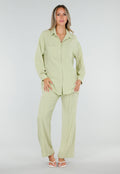Pistache Blouse met Kraag, Knoopsluiting en Lange Mouwen