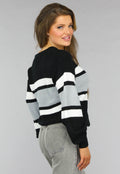 Gebreide Gestreepte One Shoulder Trui