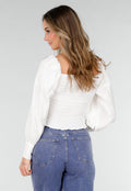 Witte Blouse met Lange Pofmouwen en Knopen