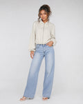 Crème Cropped Bomberjack met Ritssluiting en Ballonmouwen