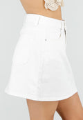 Witte Denim Mini Rok met Stretch en Steekzakken