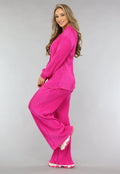 Fuchsia Plissé Blouse met Broek