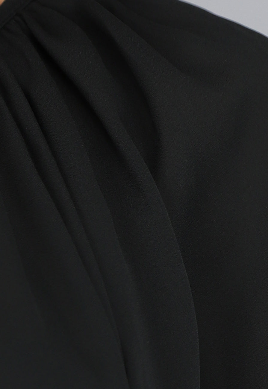 Zwarte Chiffon Blouse met Pofmouwen