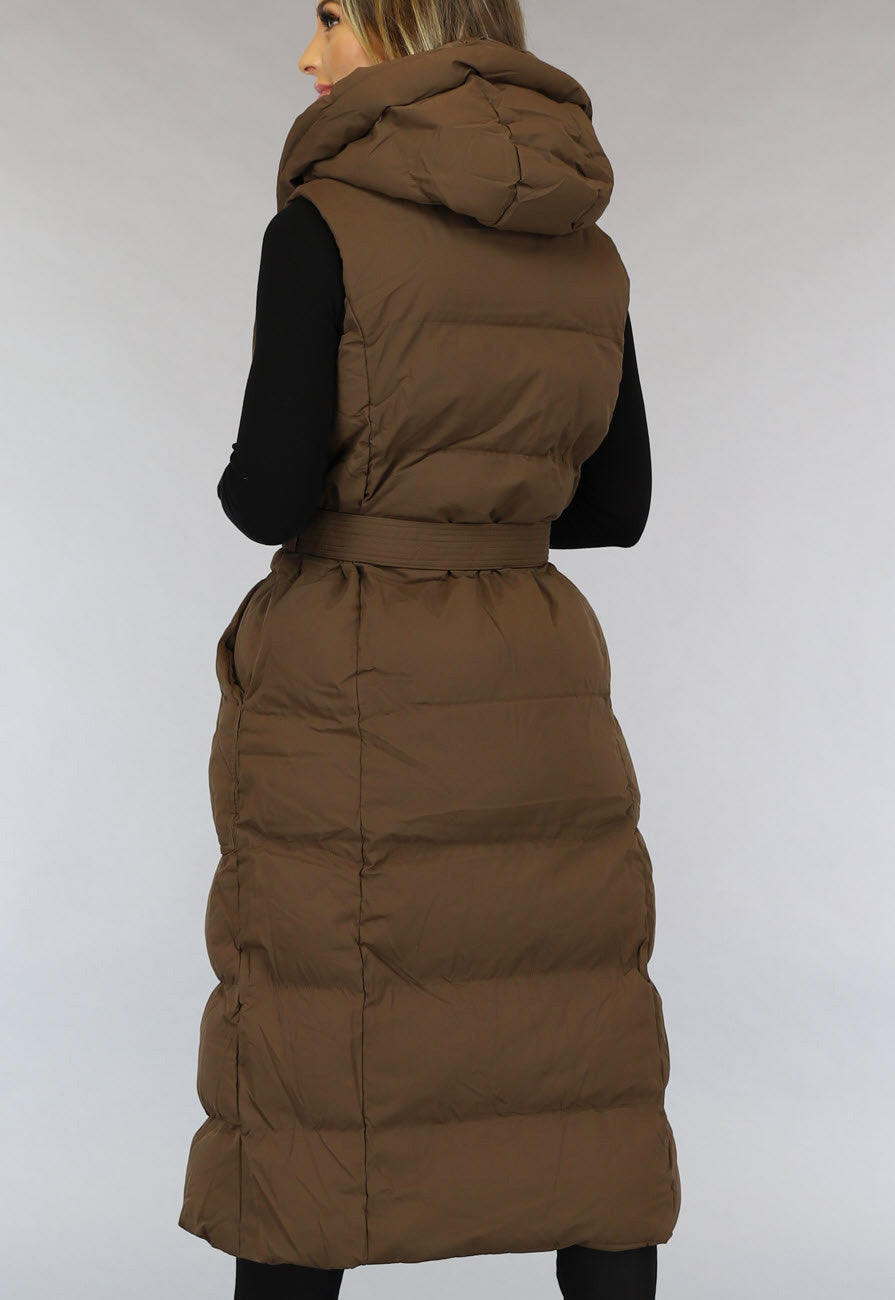 Bruine Lange Bodywarmer met Tailleband