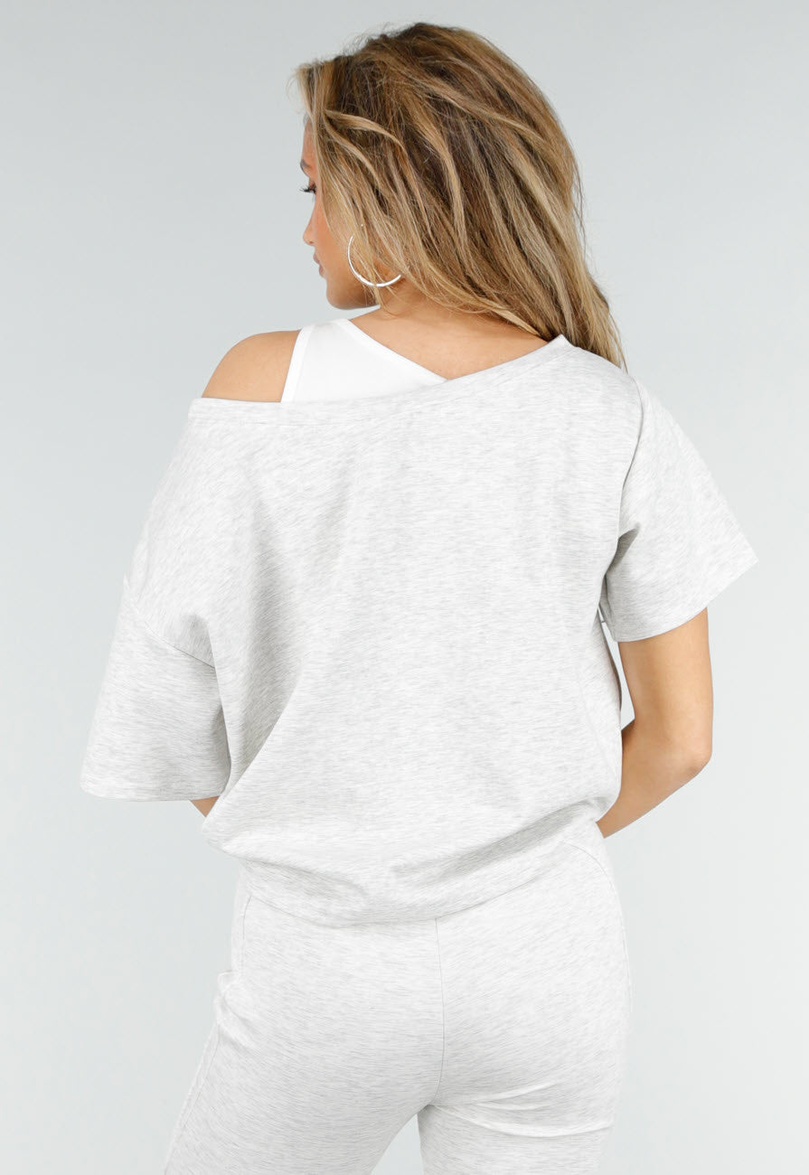 Grijze One Shoulder Top met Ingewerkte Top en Stretch