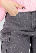 Grijze Cargo Broek met Strass Steentjes