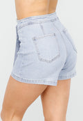 Lichtblauwe Stretch Denim Skort met Overslag en Achterzakken