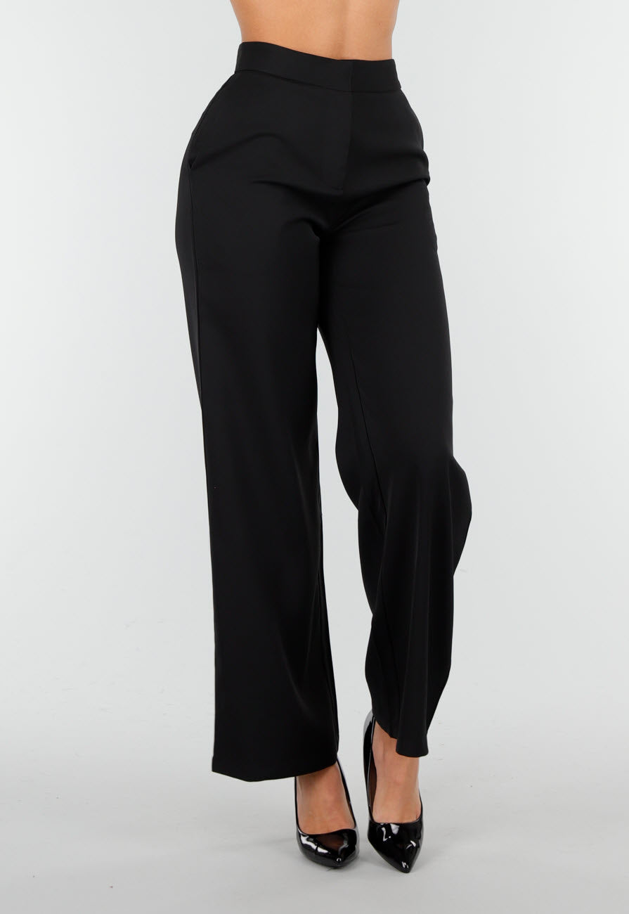 Zwarte Dames Matchende Set met Mouwloze Top, Statement Riem en Wide Leg Broek