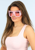 Roze Oversized Skibril  Festival Zonnebril met Glitters
