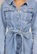 Blauwe Longsleeve Jeans Jumpsuit met Tailleband