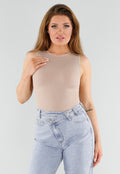 Naadloze Shaping Top in Beige met Hoge Halslijn