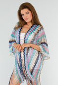 Pastel Zigzag Cover-Up met Franjes en Open Gehaakt Motief