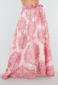 Roze Maxi Rok met Paisley Print en Strikceintuur
