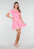 Roze Stretch Set met Polo Top en Plissé Rok