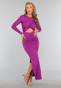 Paarse Lange Jurk met Cutout
